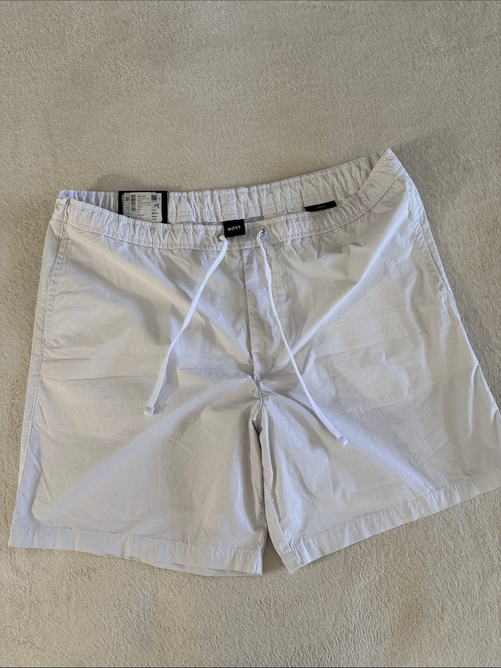 BOSS White Elastic Waist Drawstring Shorts
